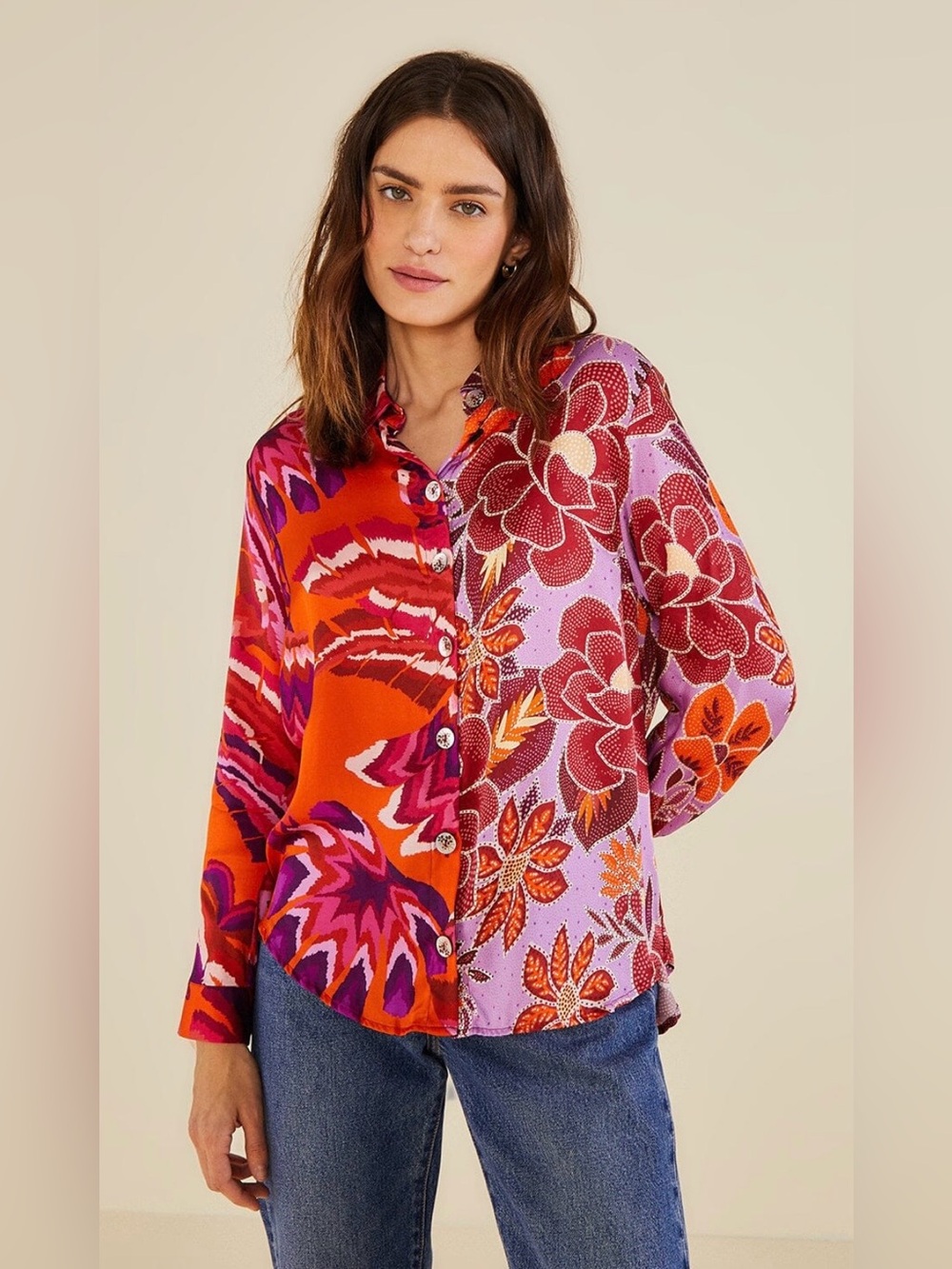 Farm Rio Floral Printed Button-Up Top EUC